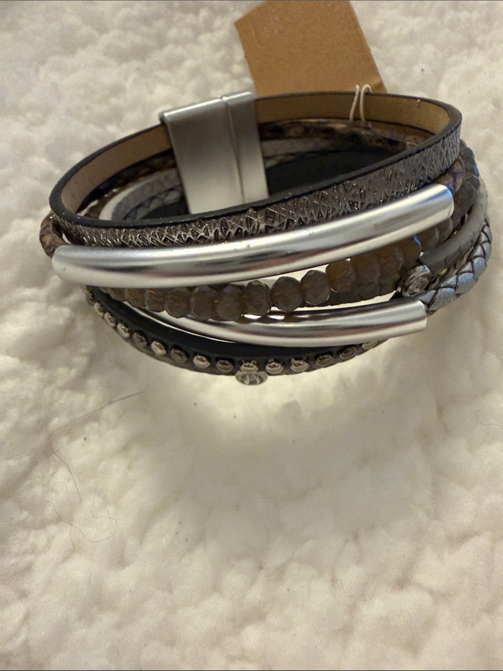Multi-Strand Silver & Gray Wrap Bracelet - Women Accessories